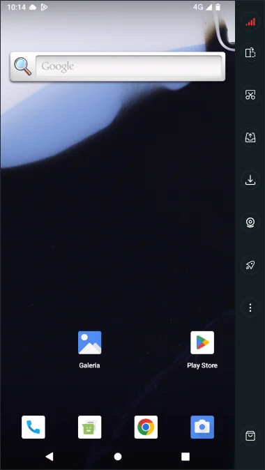 Pantalla de un Android 13 en la nube abierta en el navegador, con Play Store, Chrome y red 4G